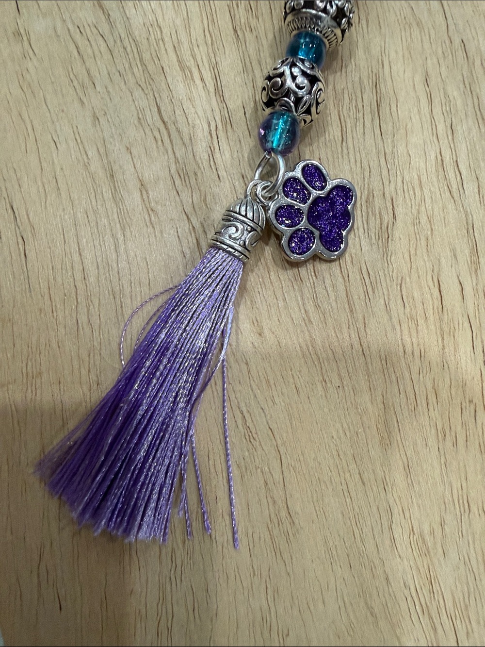 Purple Tassel Paw Bead Keychain with Silver Accents - Picture 8 of 8